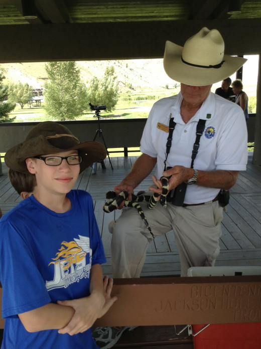 Gabe and Chuck with kingsnake Spike